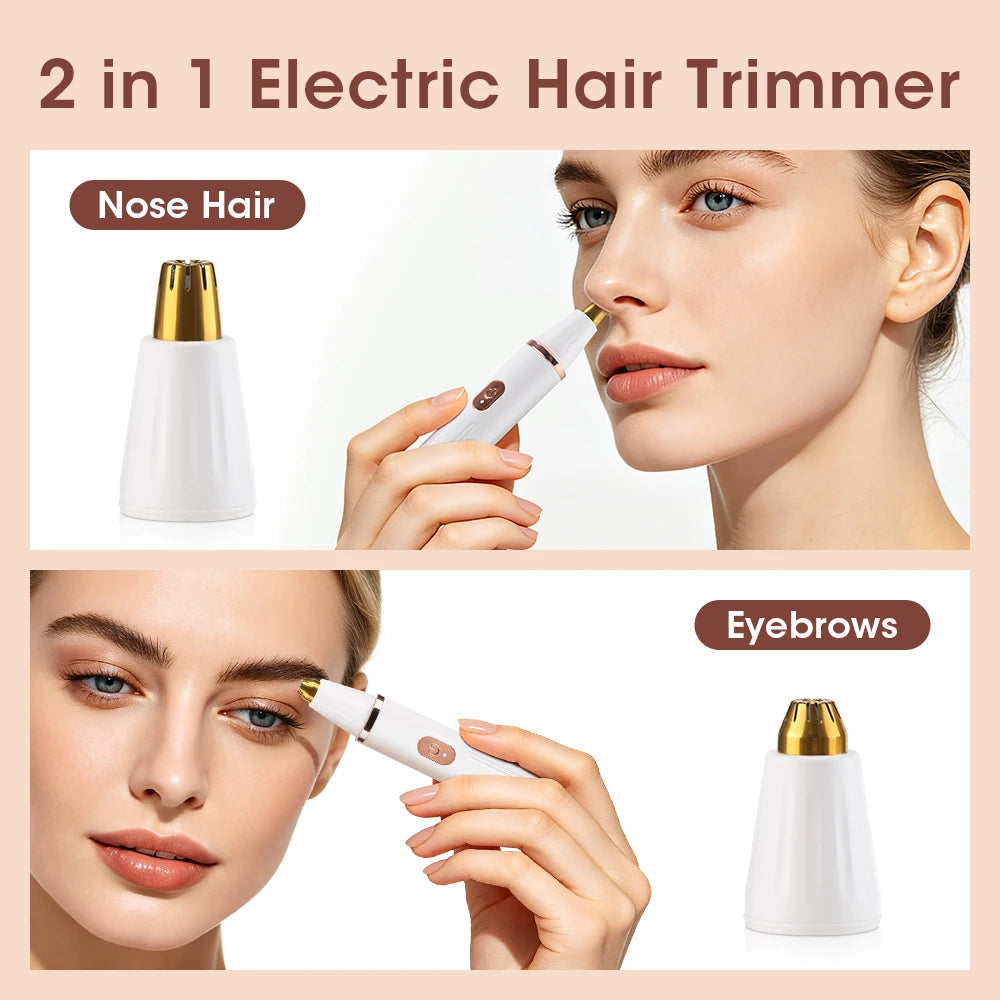 2-in-1 Electric Eyebrow and Nose Hair Trimmer - Painless Grooming Tool - 2