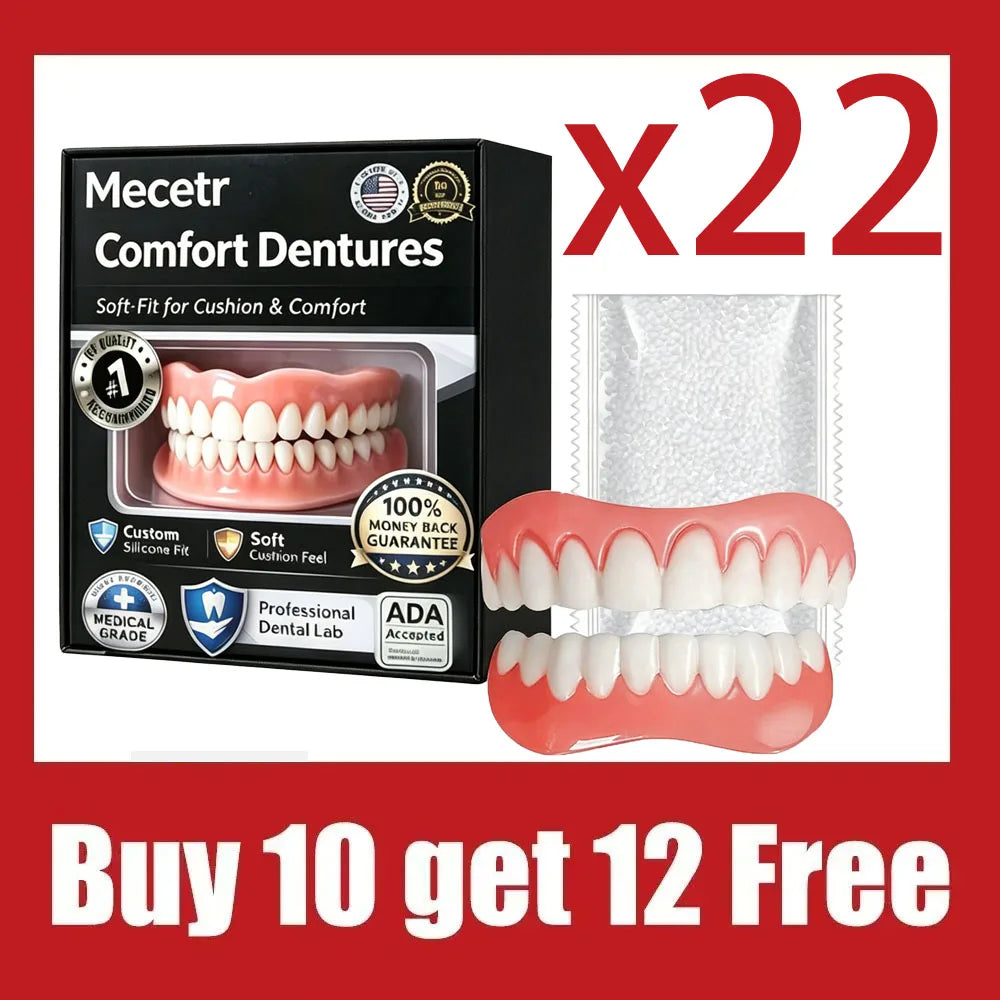 Adjustable Silicone Dentures Set – Natural Comfort Fit Upper & Lower Teeth - 10