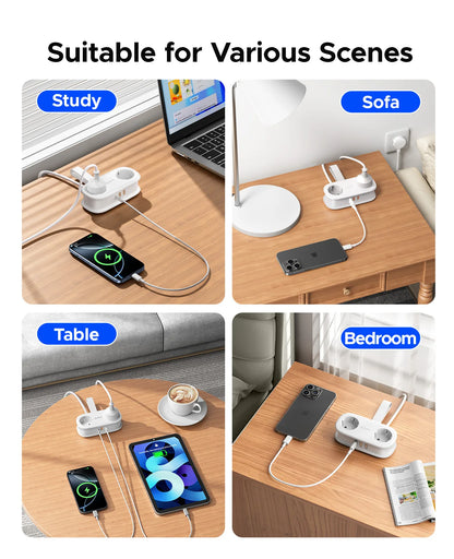 Compact 5-in-1 Travel Power Strip with PD 20W Fast Charging & USB-C