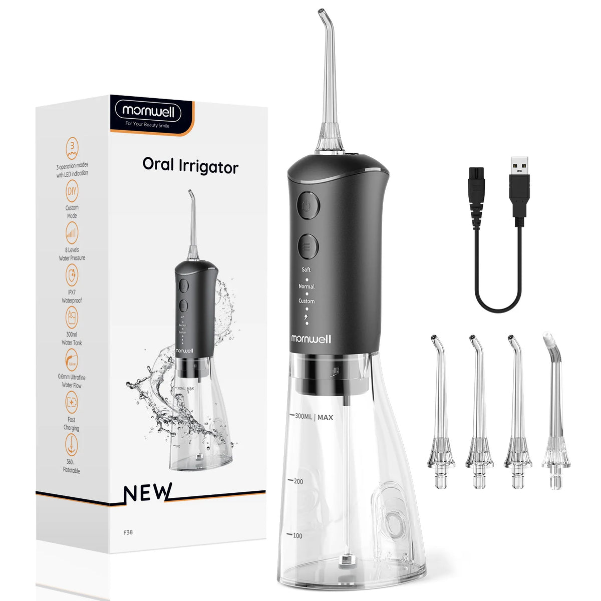 Portable Rechargeable Oral Irrigator - 300ml Water Flosser with 3 Cleaning Modes