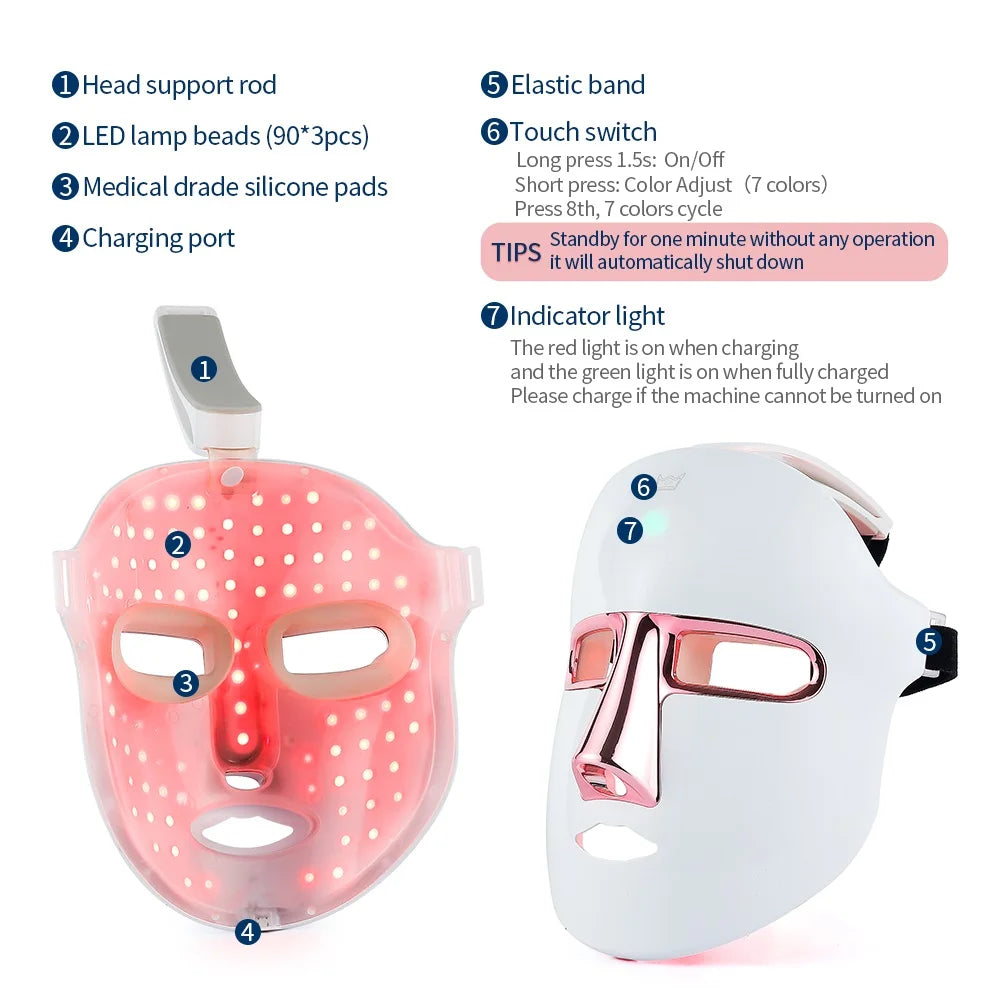 7 Color LED Face & Neck Mask - Anti-Aging Light Therapy