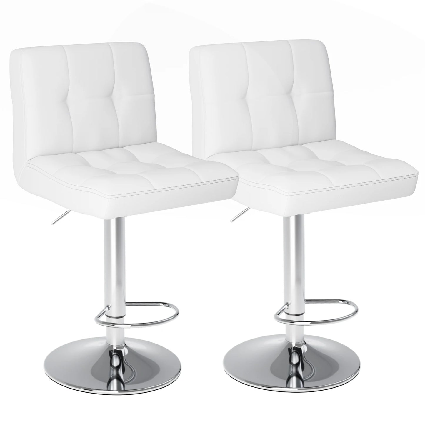Set of 2 PU Leather Bar Stools - Comfortable Kitchen Counter Height Chairs