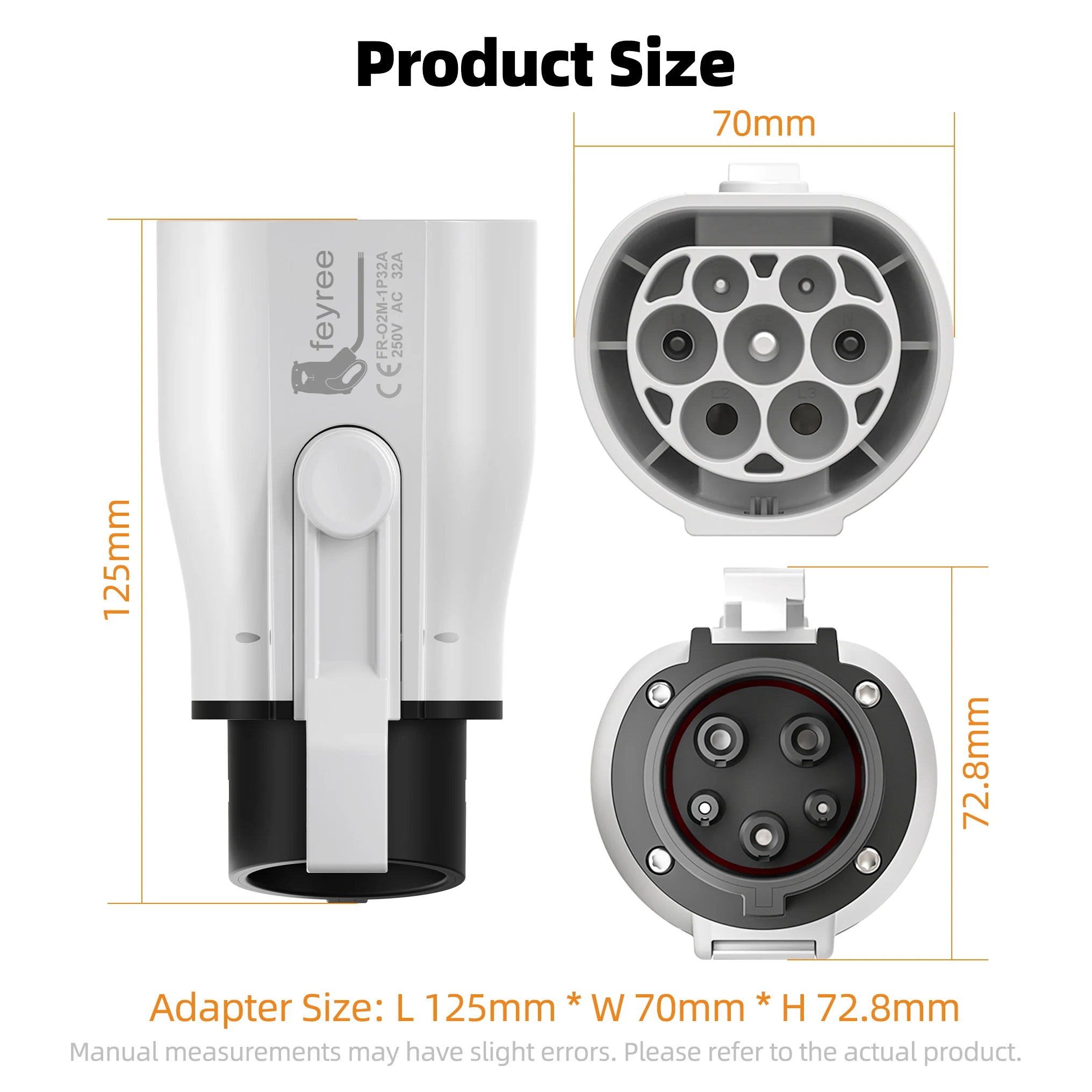 EV Charger Adapter Type 2 to Type 1 - 32A 7KW Fast Charging Connector - 12