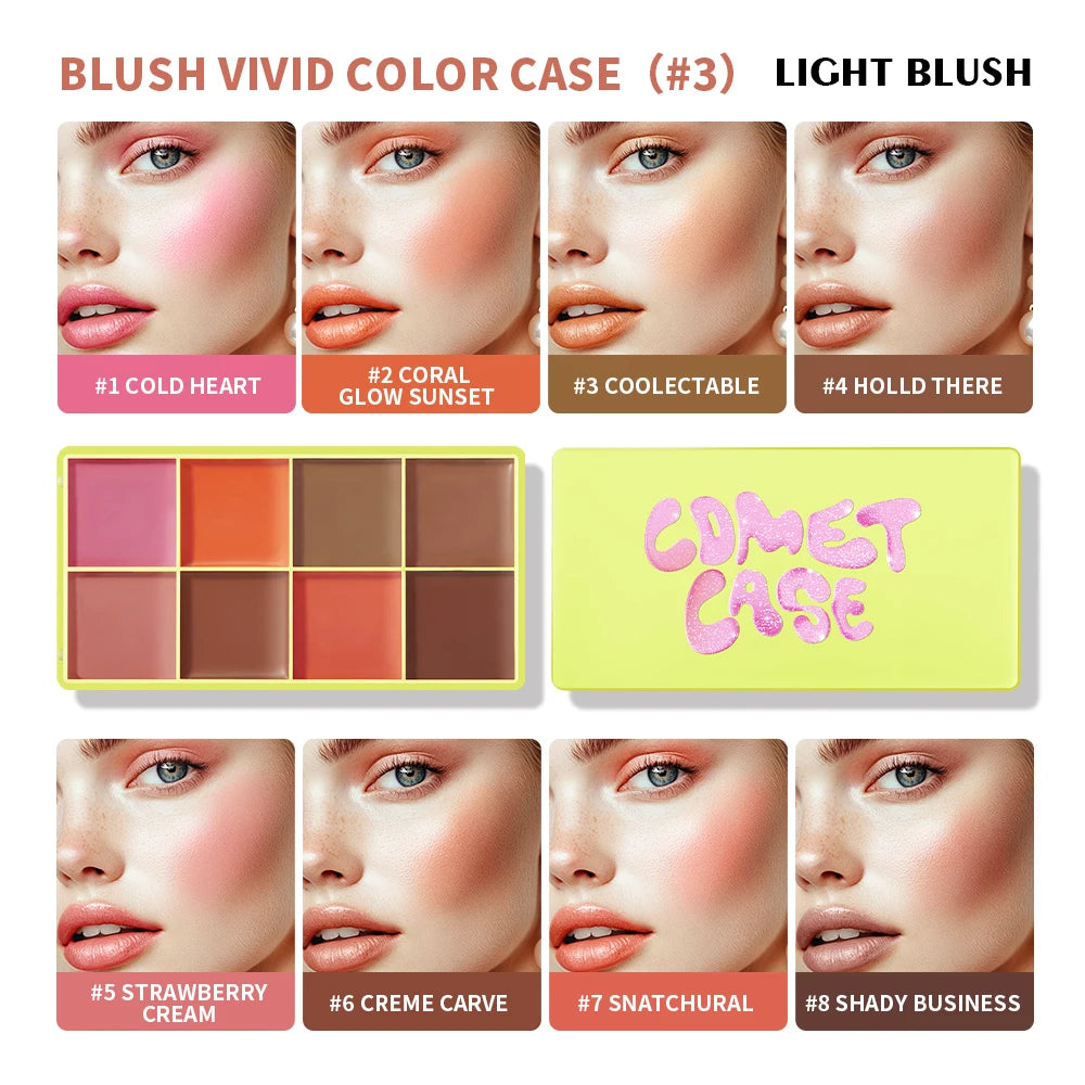 8-Color Cream Blush Palette - Long-Lasting Matte Face Makeup