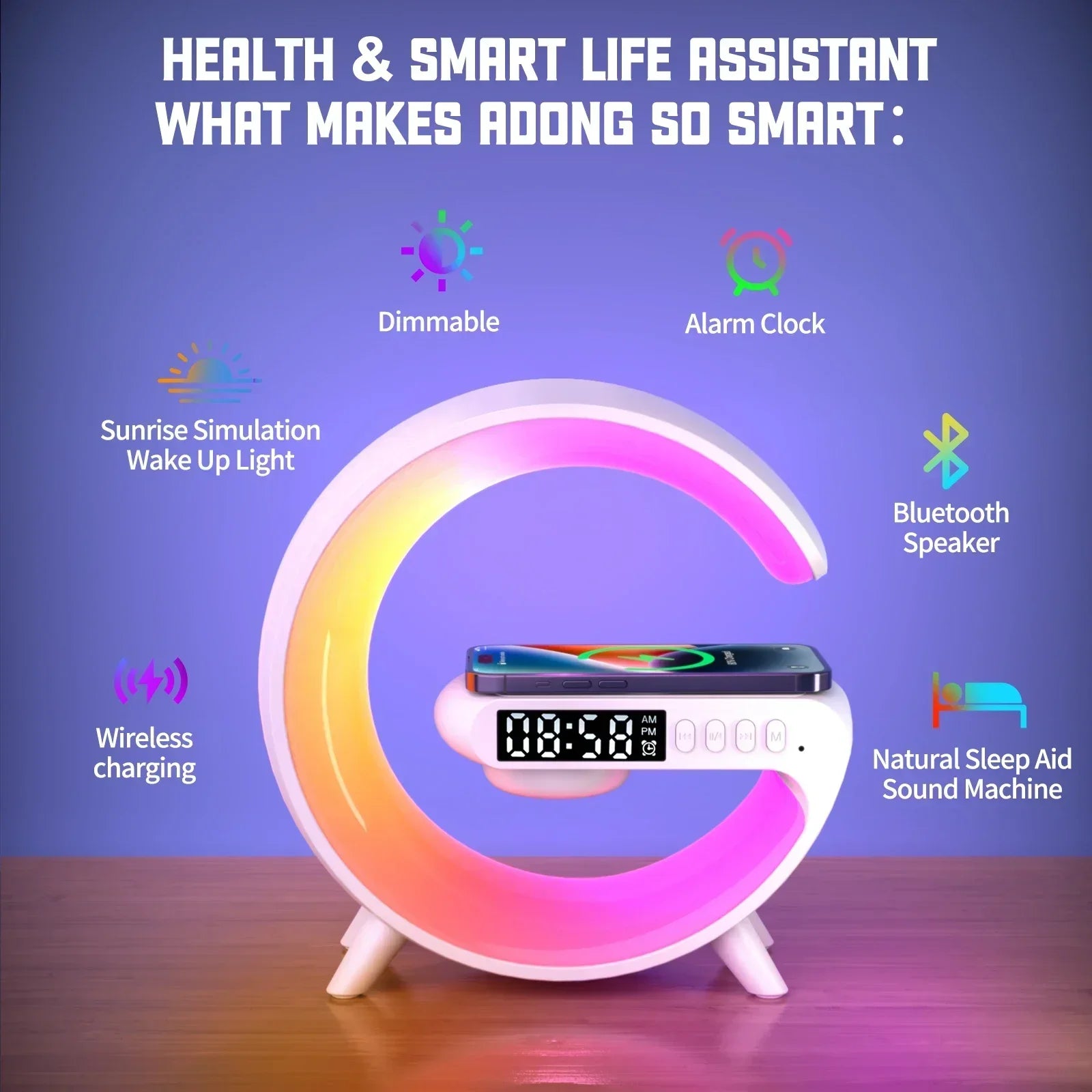 Multifunction 15W Wireless Charger, Bluetooth Speaker & RGB Alarm Clock - 3