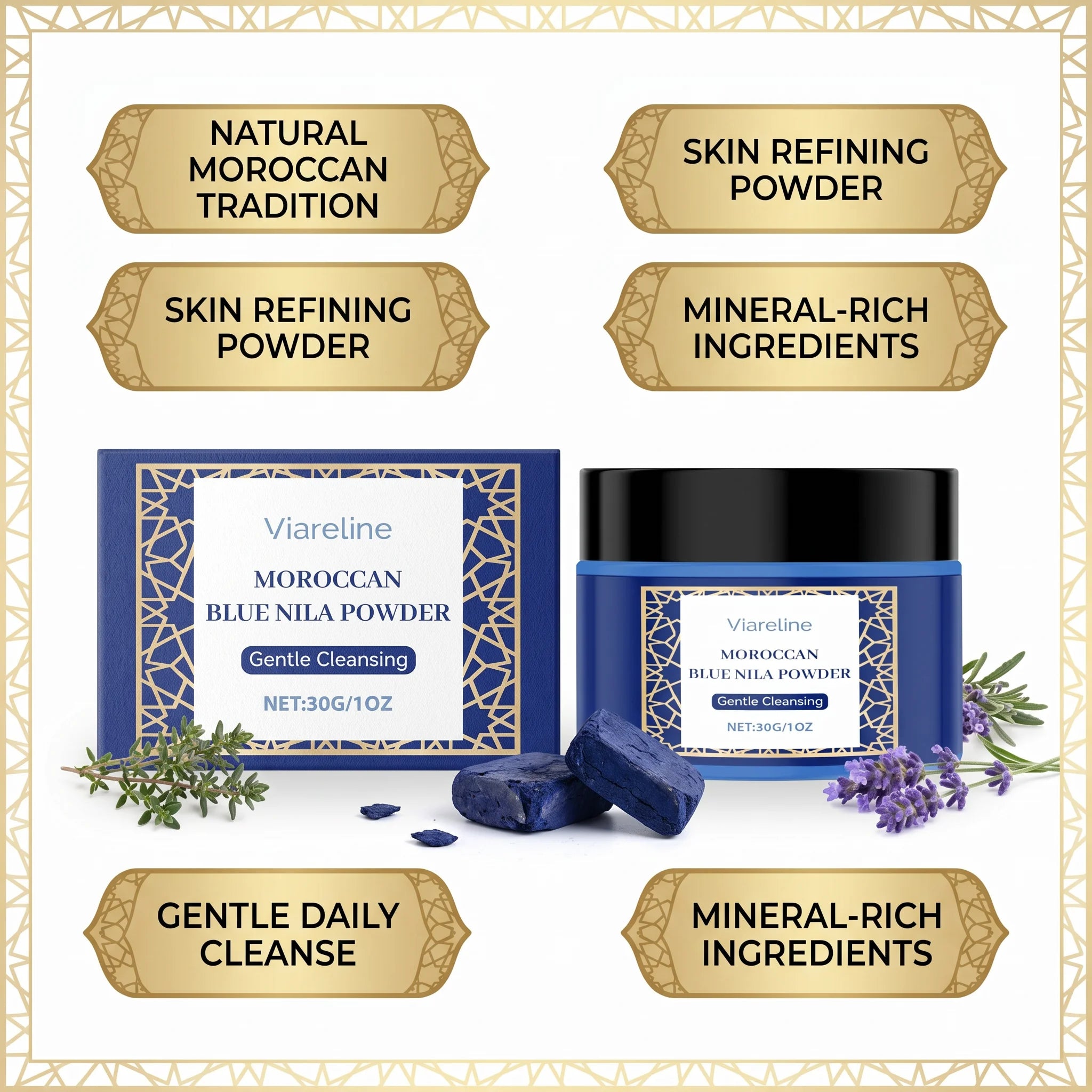 Moroccan Blue Nila Powder Face Mask – Brightening, Exfoliating & Deep Cleansing - 3