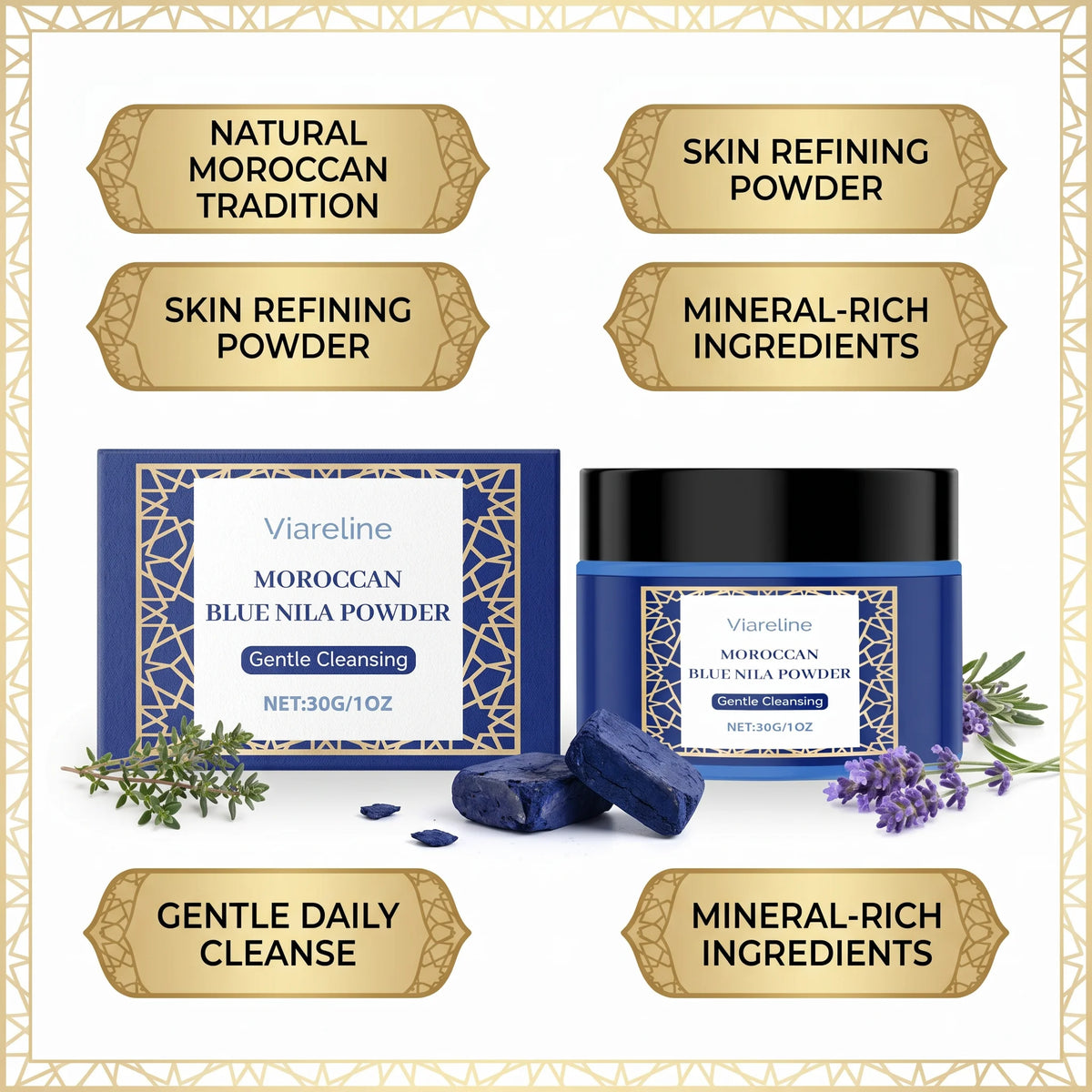 Moroccan Blue Nila Powder Face Mask – Brightening, Exfoliating & Deep Cleansing