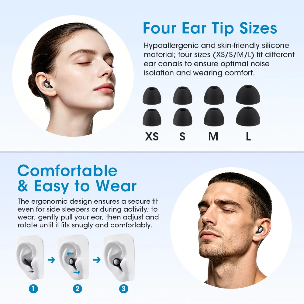 Reusable Noise-Canceling Sleep Earplugs with 4 Silicone Sizes & Travel Case - 3
