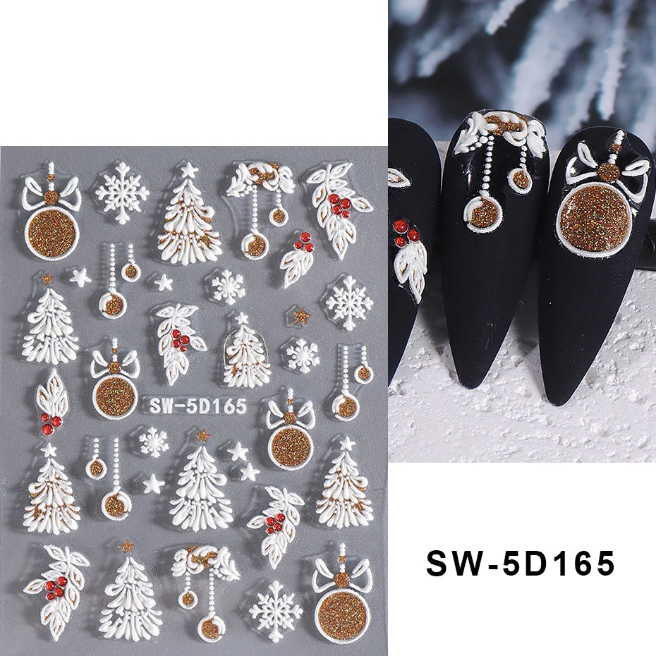3D Christmas Nail Art Stickers - Festive Snowman & Snowflake Manicure Decals - 74