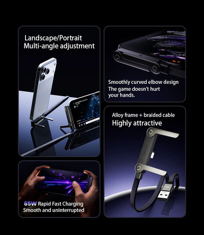 65W 2-in-1 Fast Charging Data Cable & Foldable Phone Desk Holder Stand