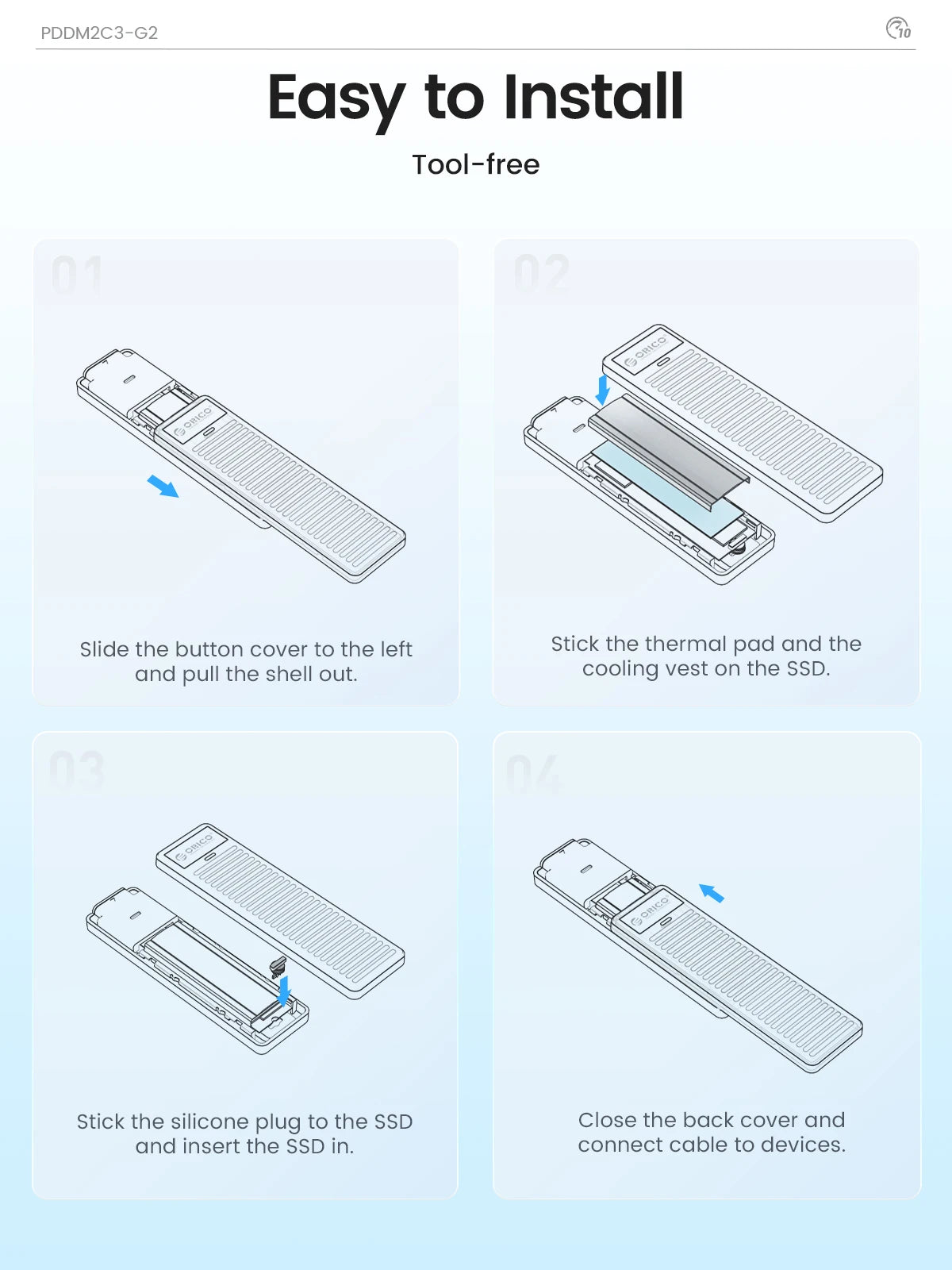 M.2 NVMe SATA SSD Enclosure 10Gbps USB 3.2 Tool-Free External Drive Case - 11