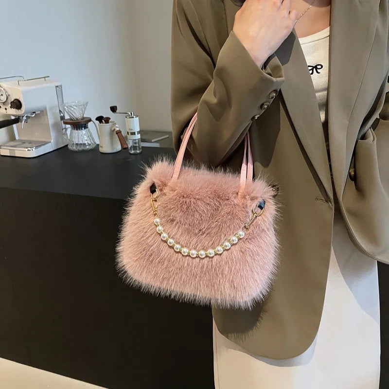 Luxury Plush Pearl Handbag
