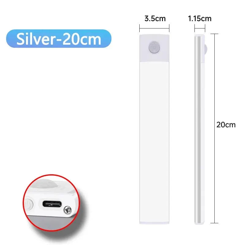 Ultra-Thin Magnetic LED Cabinet Light - USB Rechargeable Motion Sensor Under Counter Lamp - 24