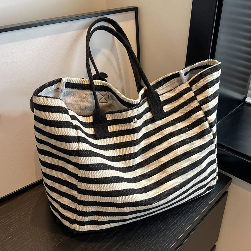Luxury Casual Striped Canvas Tote