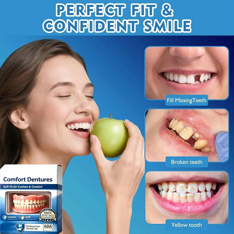 Comfort Fit Silicone Denture Set - Upper & Lower Instant Smile Veneers - 3
