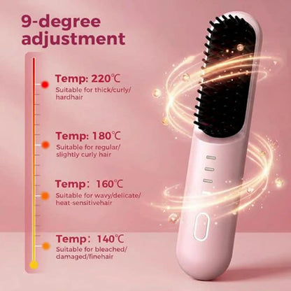 Fast Heating Cordless Hair Straightening Brush - Anti-Frizz Ionic Styling Comb