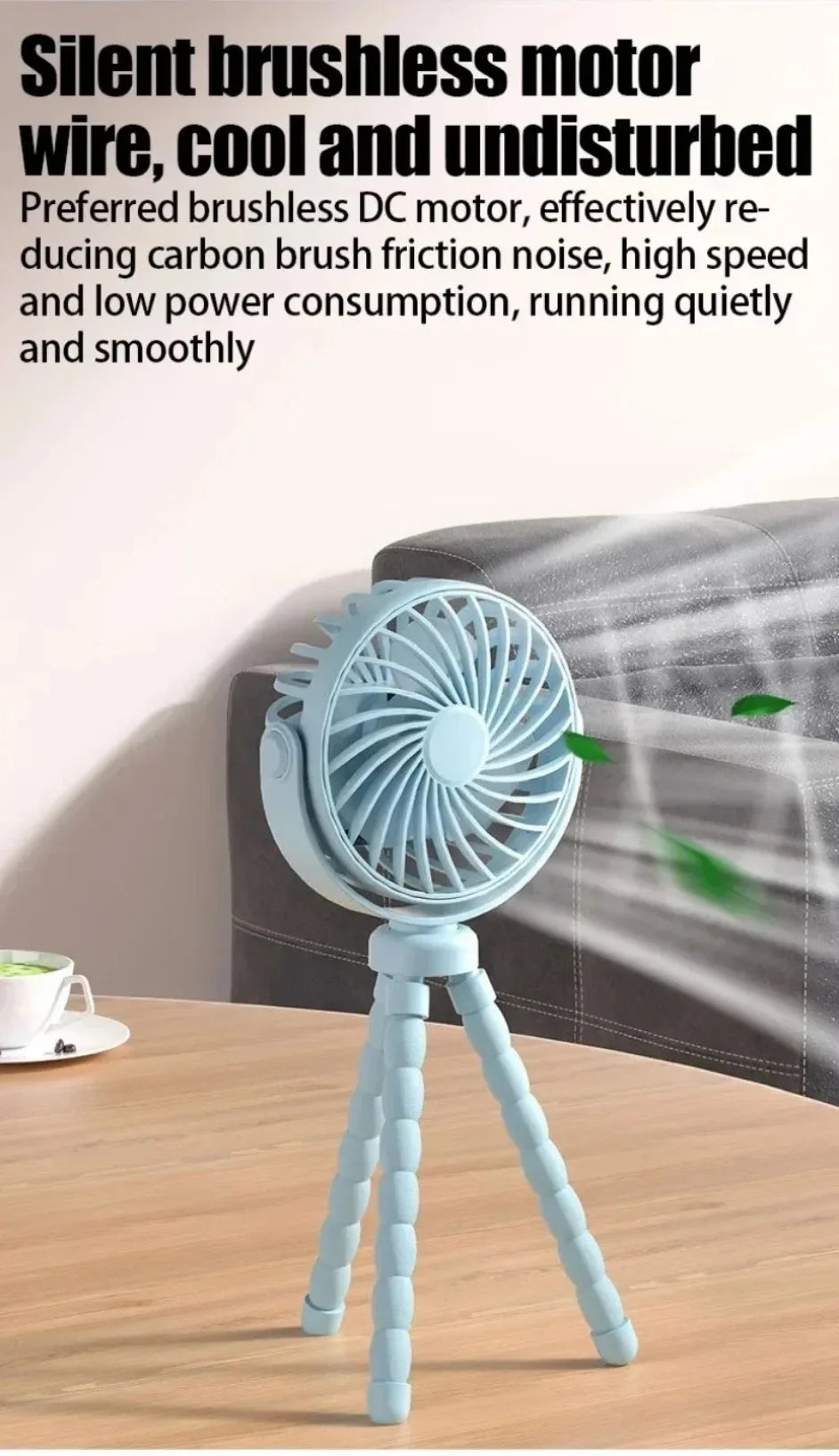Portable Octopus Baby Stroller Fan - Flexible Tripod USB Rechargeable Fan