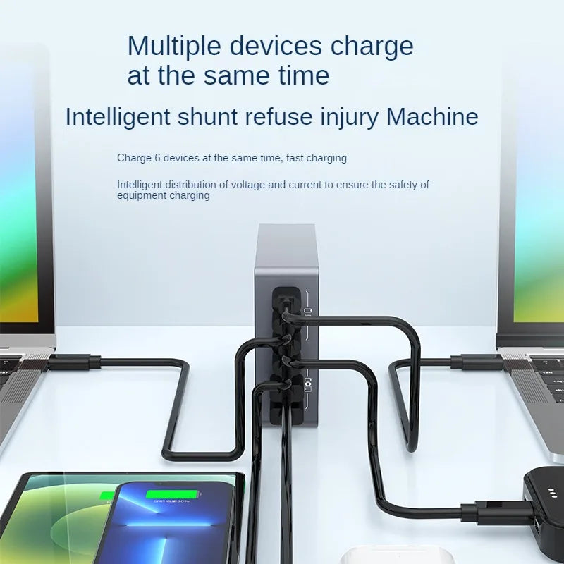 220W 6-Port GaN Desktop Fast Charger - PD USB-C & QC Charging Station