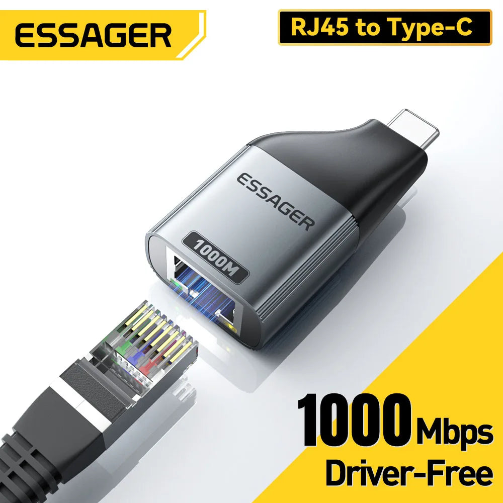 USB-C to Gigabit Ethernet Adapter - High-Speed RJ45 Wired Network Converter - 1