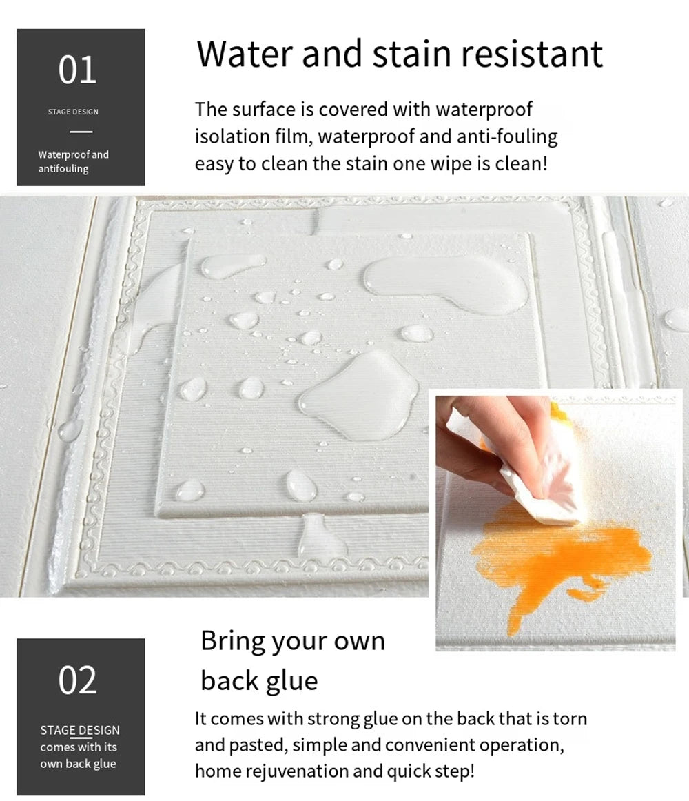 3D Peel & Stick Waterproof Foam Wall Panels