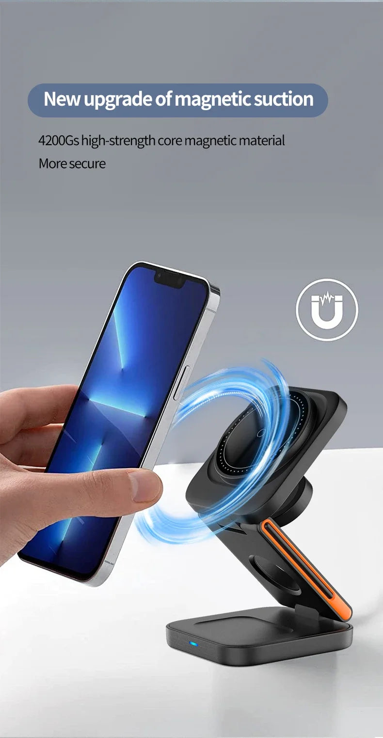 3-in-1 Foldable Magnetic Wireless Charging Station for iPhone & Apple Watch