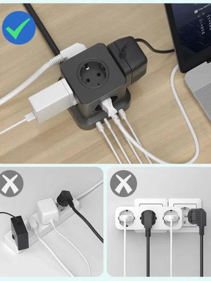 9-in-1 European Tower Power Strip with 4 USB Ports & 1.8m Extension Cord