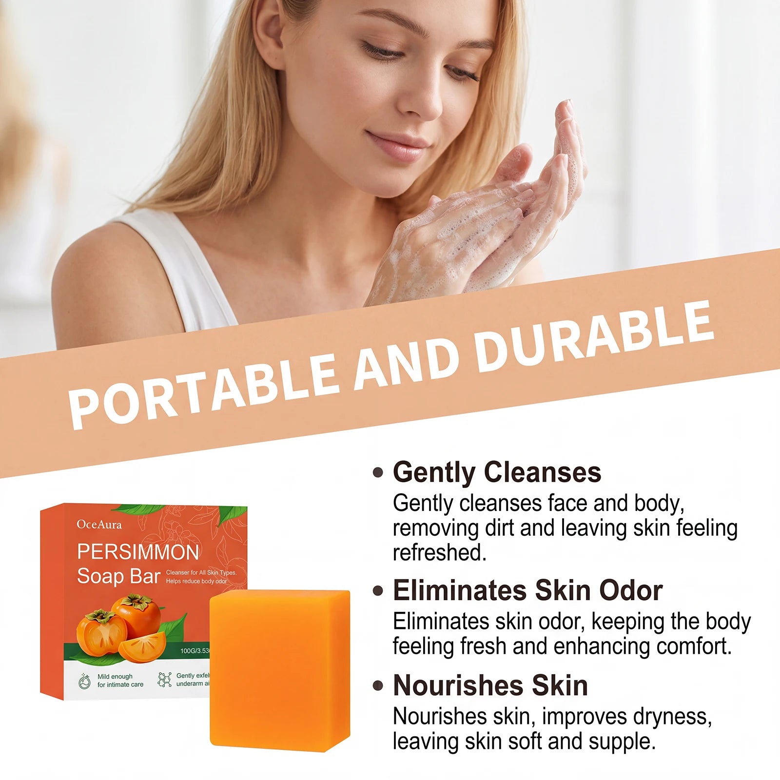 Natural Persimmon Soap Bar for Body Odor Control & Deep Exfoliating Skin Care - 11