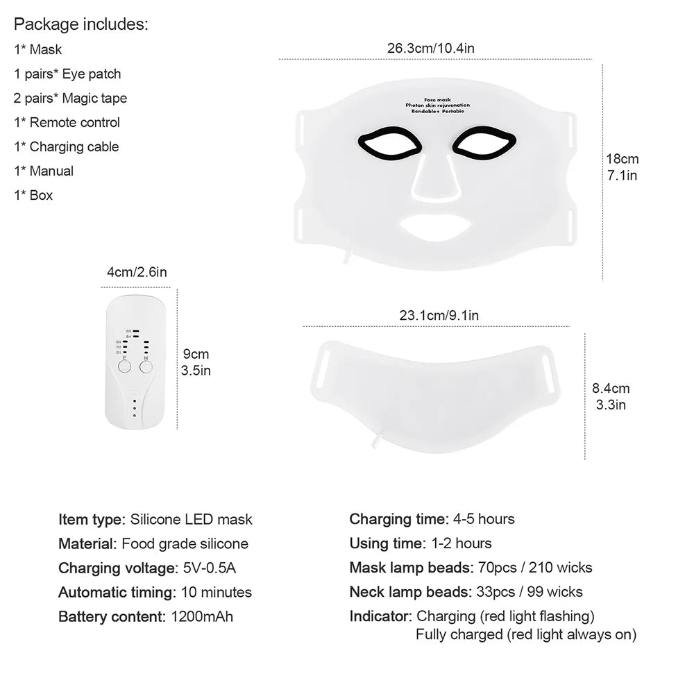 Wireless 7-Color LED Light Therapy Silicone Face & Neck Mask - 17