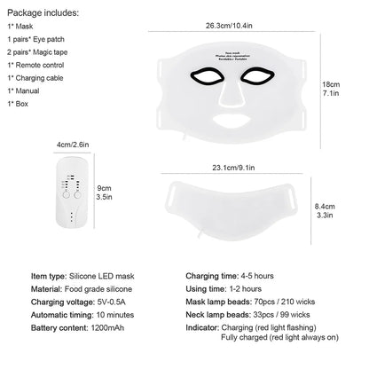 Wireless 7-Color LED Light Therapy Silicone Face & Neck Mask