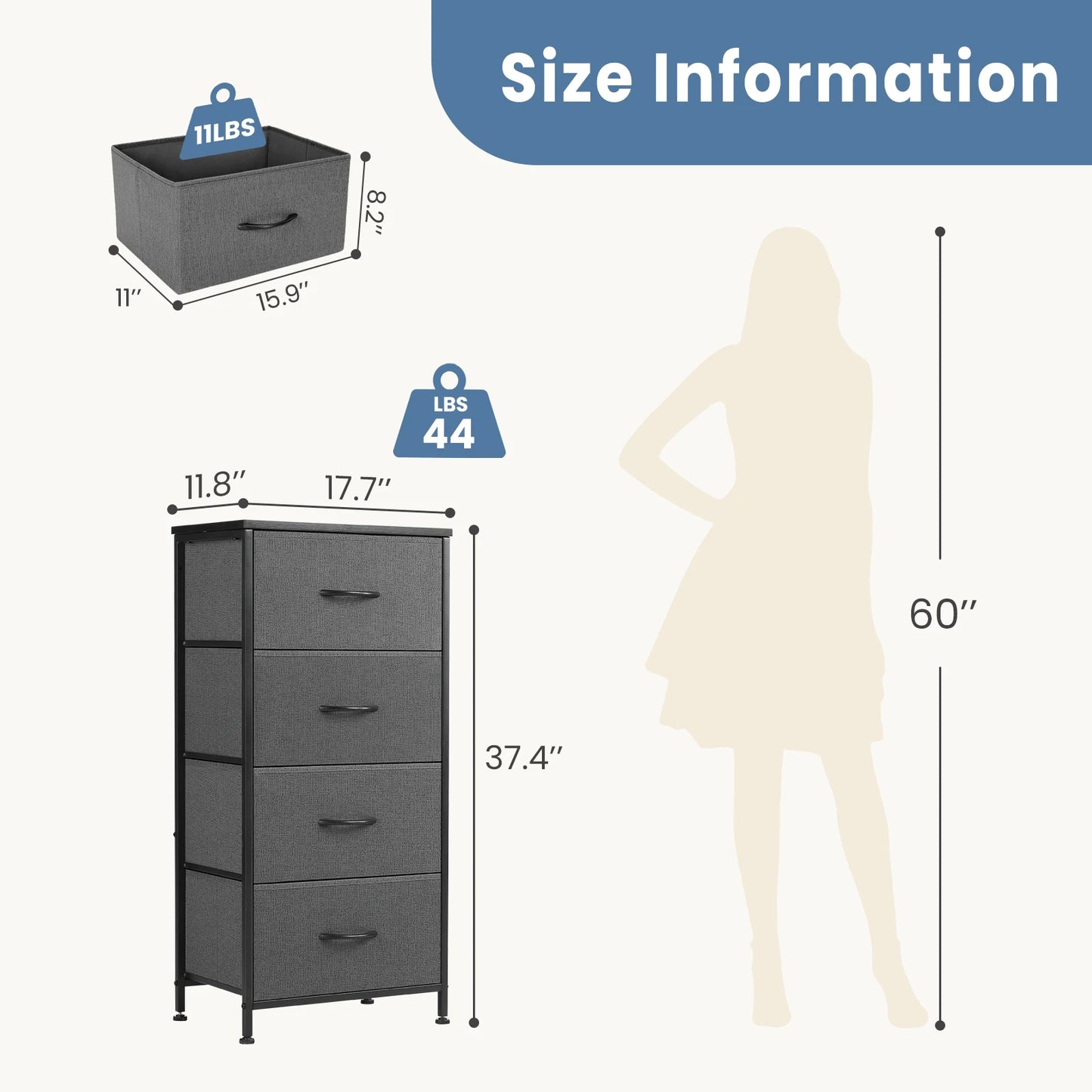 4-Drawer Bedroom Dresser & Nightstand with Sturdy Metal Frame