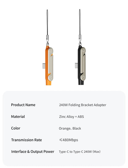 240W 2-in-1 USB-C Fast Charging Cable with Built-in Phone Stand
