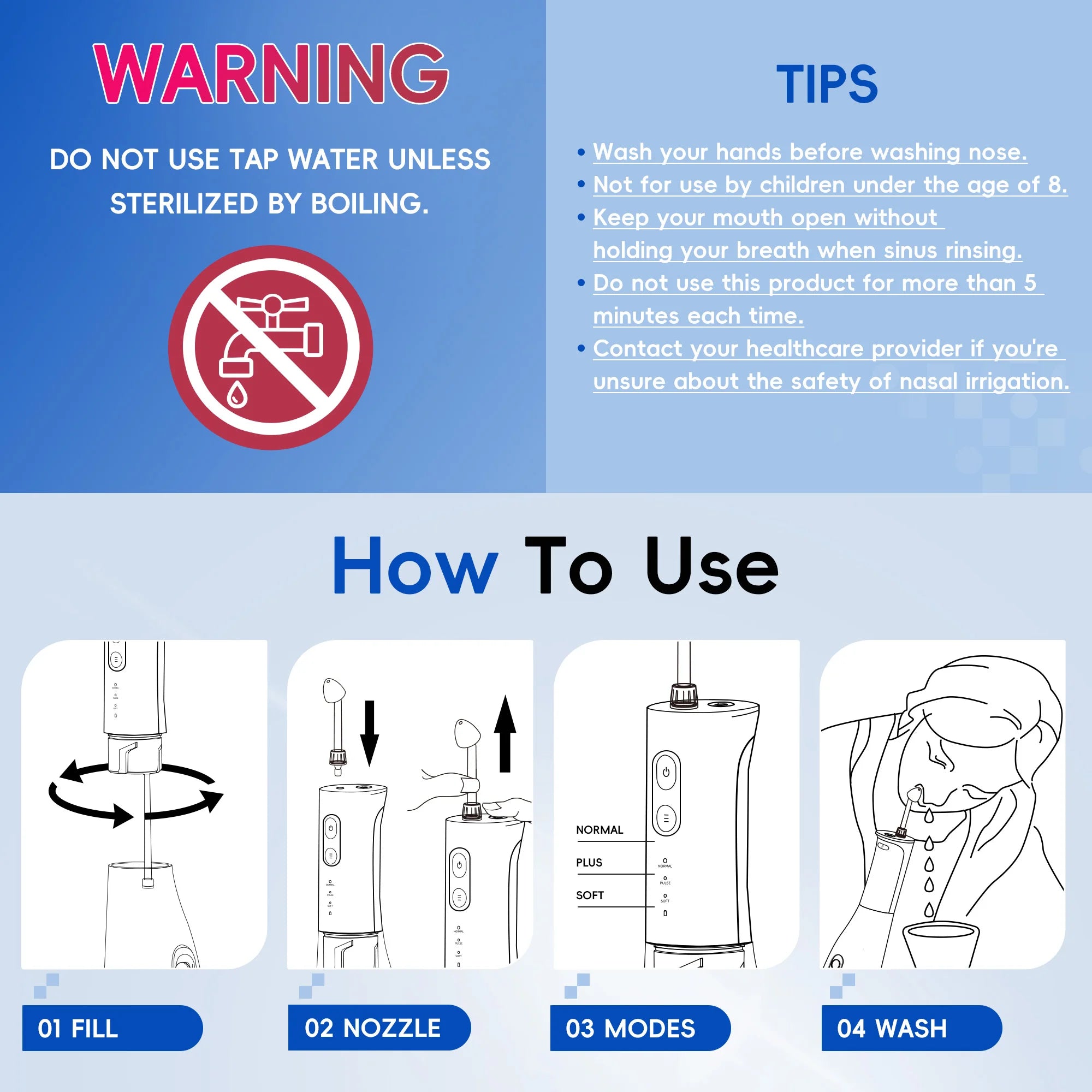 Electric Cordless Nasal Irrigator & Sinus Rinse System with Adjustable Pressure - 4