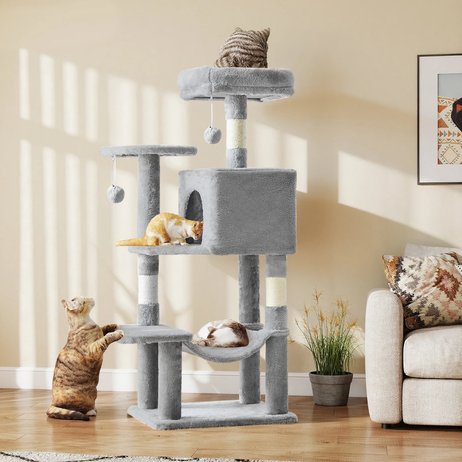 44" Multi-Level Cat Tree Tower with Scratching Posts & Cozy Condo - 1