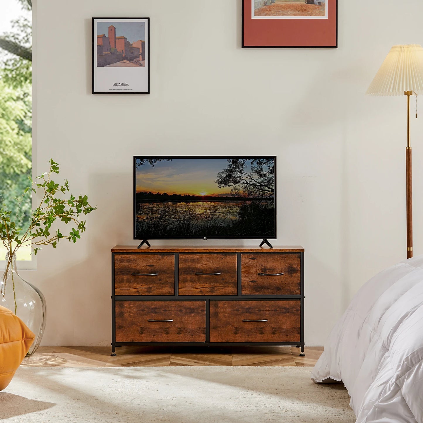 5-Drawer Fabric Dresser Storage Tower with Sturdy Steel Frame