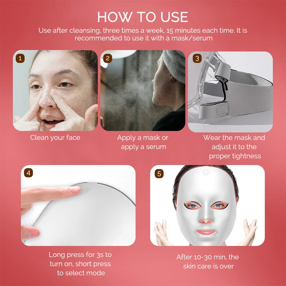 Wireless 7-Color LED Facial Mask for Anti-Aging & Acne - 12