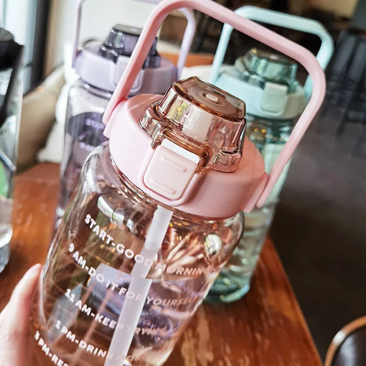 2L Large Motivational Water Bottle with Straw & Time Markers for Fitness - 15