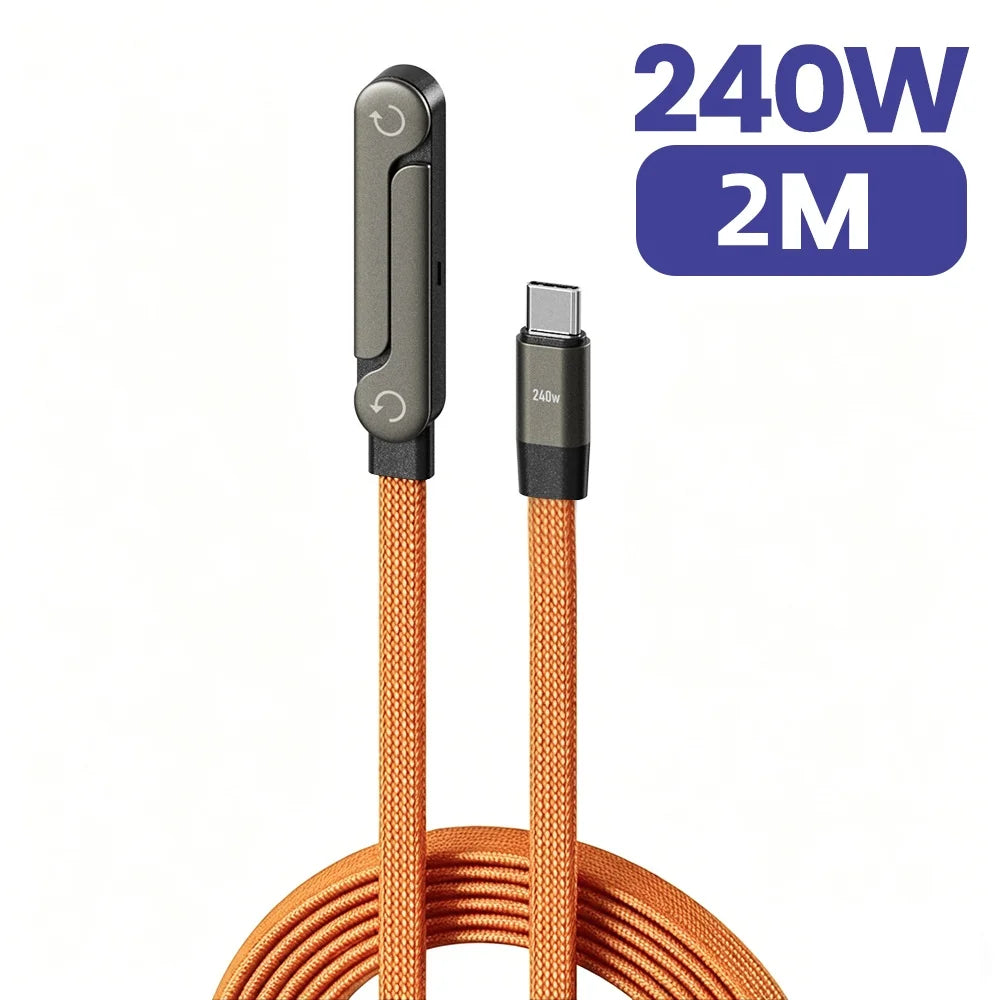 240W Fast Charging Cable with Built-in Foldable Phone Stand