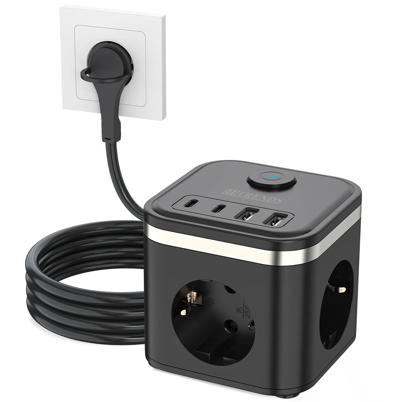 7-in-1 Power Strip with USB-C, Ultra-Thin Flat Plug & 2m Extension Cord - 18