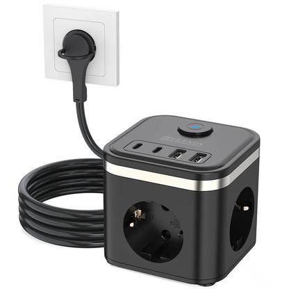 7-in-1 Power Strip with USB-C, Ultra-Thin Flat Plug & 2m Extension Cord