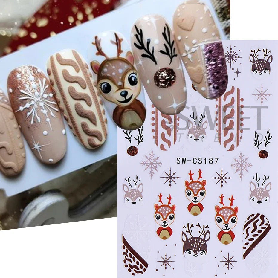 3D Christmas Nail Art Stickers - Festive Snowman & Snowflake Manicure Decals - 4