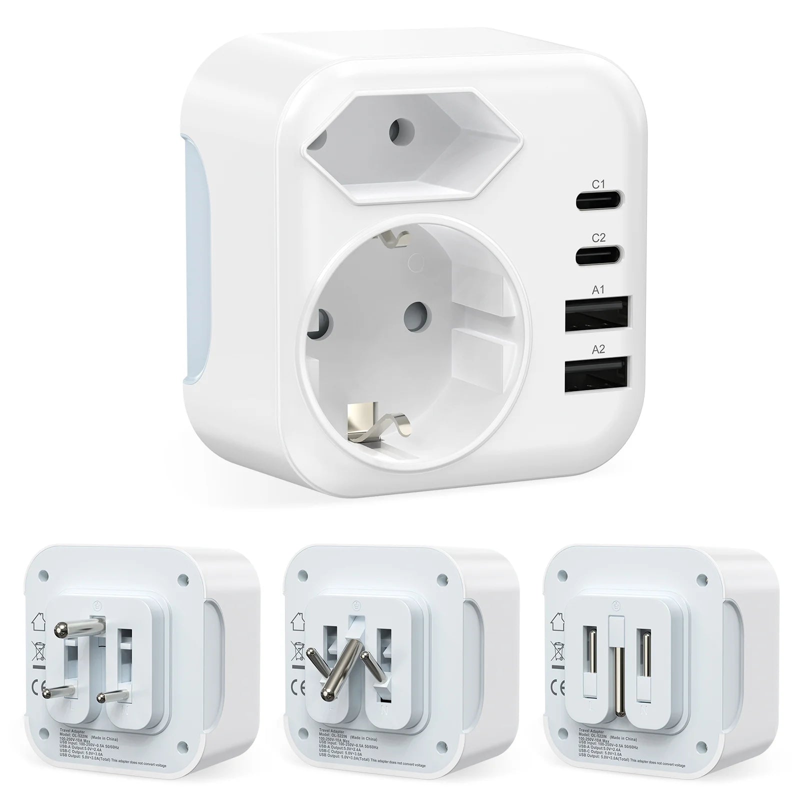 6-in-1 South Africa Travel Adapter with USB-C & USB-A Fast Charging - 9