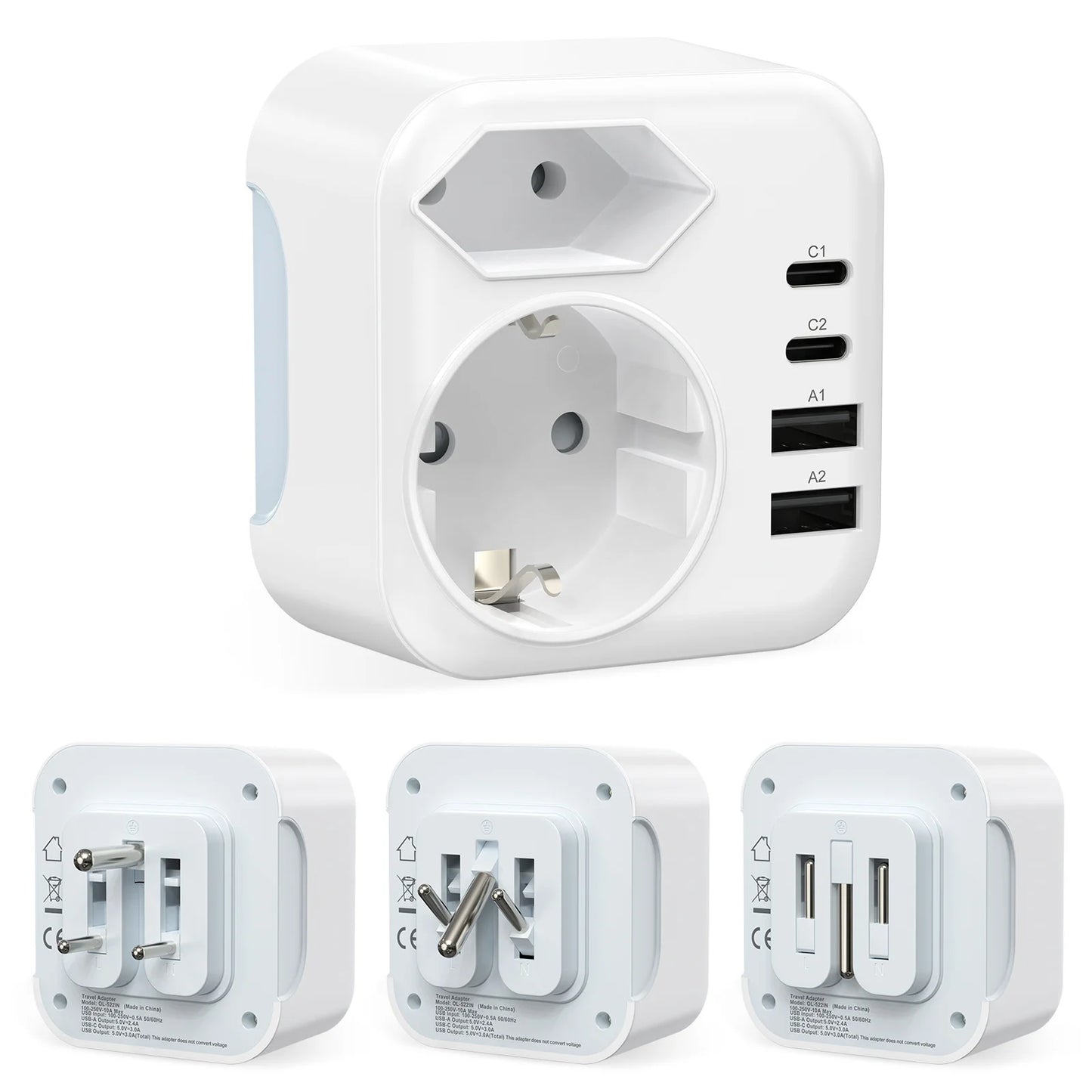 6-in-1 South Africa Travel Adapter with USB-C & USB-A Fast Charging