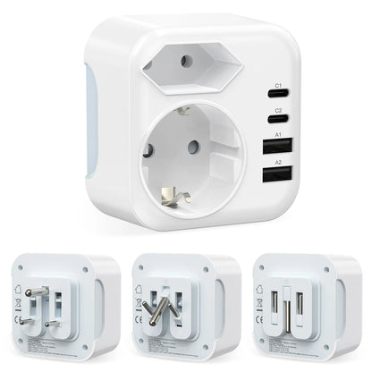 6-in-1 South Africa Travel Adapter with USB-C & USB-A Fast Charging