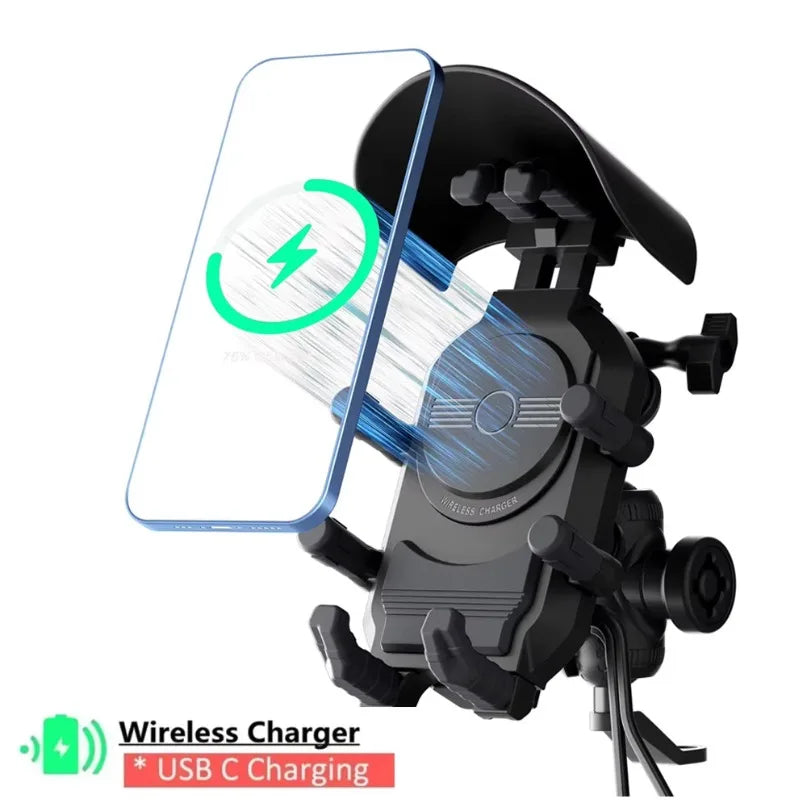 Motorcycle Phone Mount with 15W Wireless & 30W USB-C Fast Charger - 1