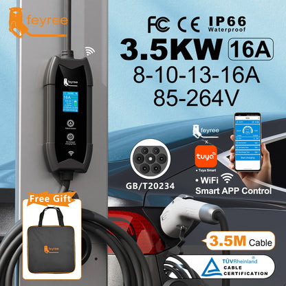 Smart Portable GB/T EV Charger 3.5kW with WiFi App Control & 3.5m Cable