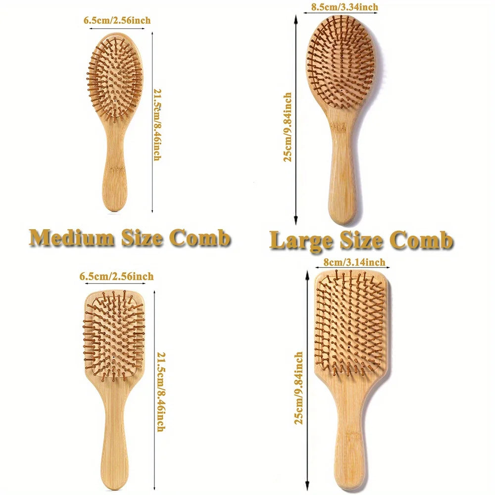 Natural Bamboo Paddle Hair Brush - Anti-Static Scalp Massage & Detangling - 6