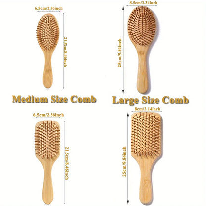 Natural Bamboo Paddle Hair Brush - Anti-Static Scalp Massage & Detangling