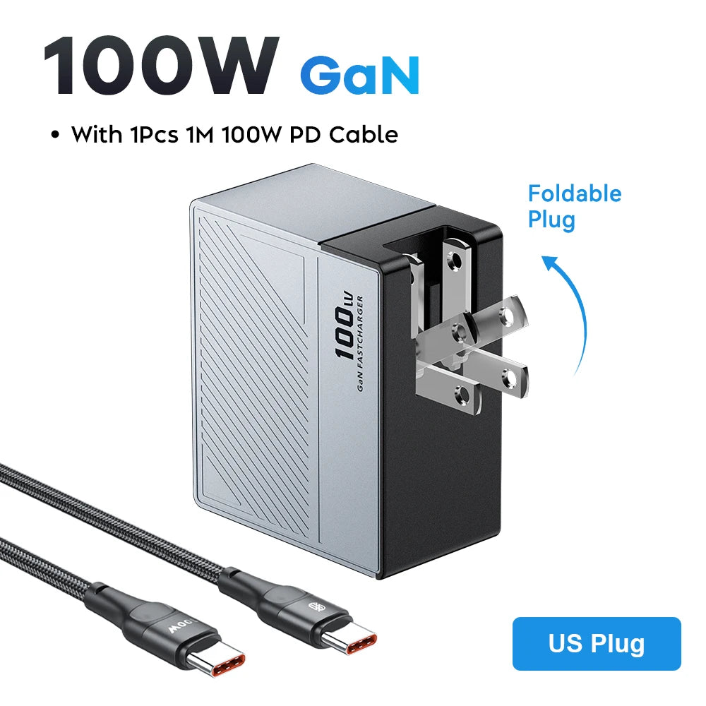 100W GaN USB-C Fast Charger - Multi-Port PD Quick Charging Adapter