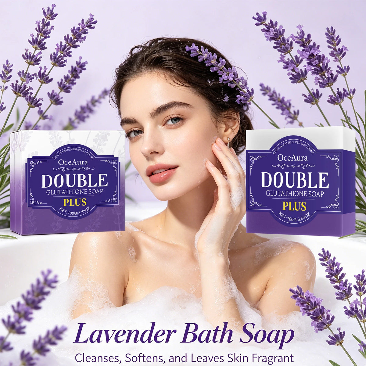 Lavender Double Glutathione Whitening Soap Bar for Deep Cleansing & Skin Brightening