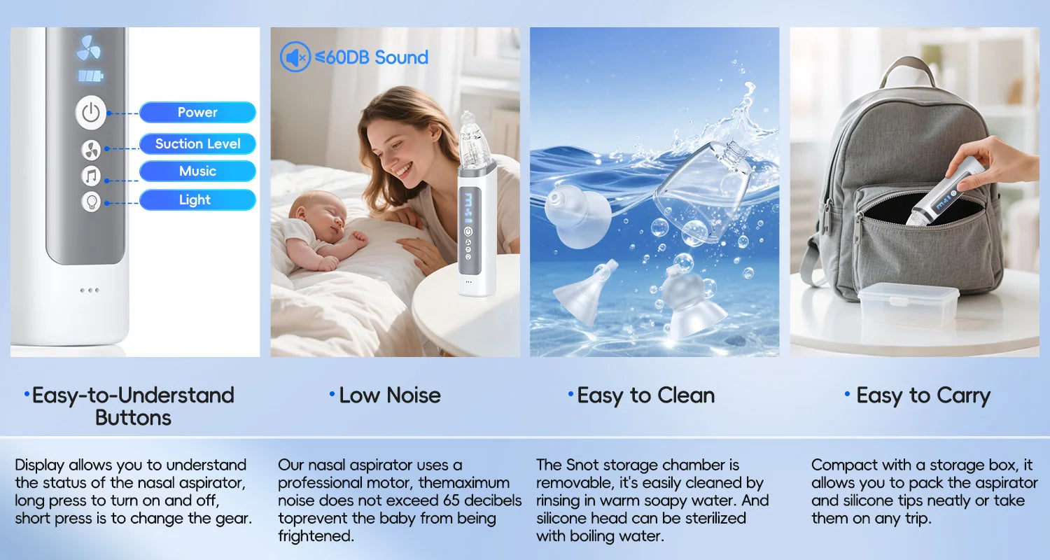 Electric Baby Nasal Aspirator - Safe & Gentle Automatic Nose Cleaner - 11